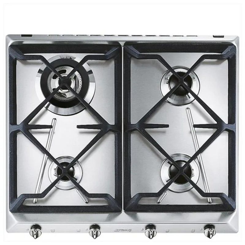 Smeg SRV564GH3 Piano cottura Gas 60 cm 4 fuochi griglie in ghisa accensione automatica colore Acciaio