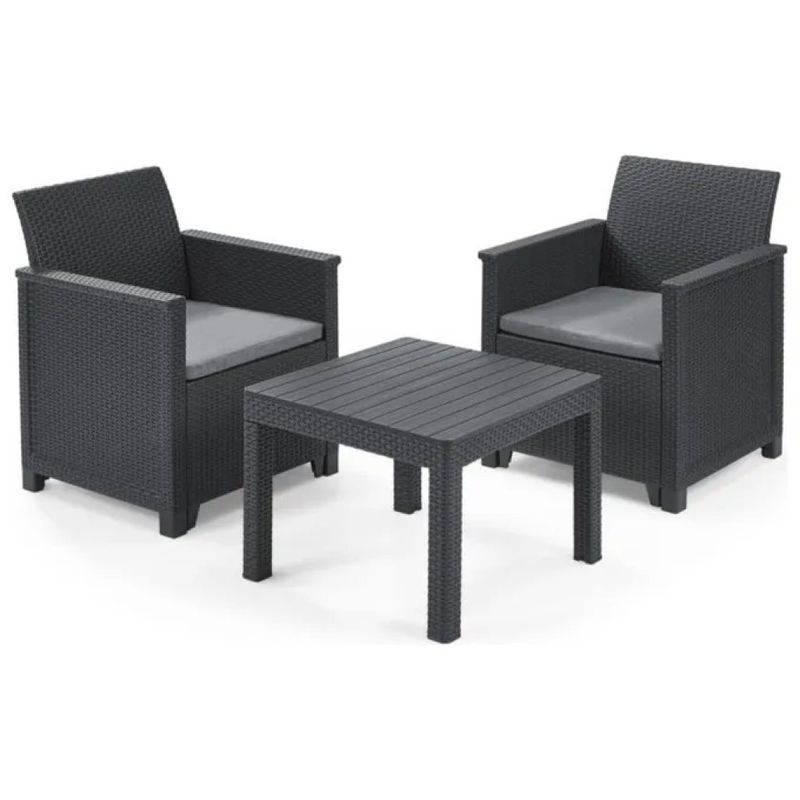 Keter Emma Set da Balcone Grafite con 2 Poltrone, Tavolino e Cuscini