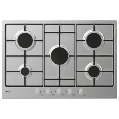Candy CHW7X Timeless Piano cottura a gas da incasso 75 cm, 5 fuochi, acciaio inox