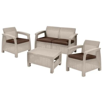 Keter Corfu Set Lounge da Giardino 4 Posti Cappuccino Keter Corfu Set Lounge da Giardino 4 Posti Cappuccino