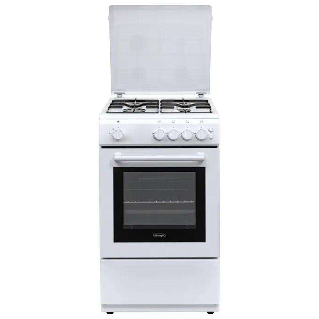 DELONGHI De’Longhi DL554GW Cucina a Gas 4 Fuochi, Forno 69 L, Classe A, Bianca, 85 × 50 × 50 cm