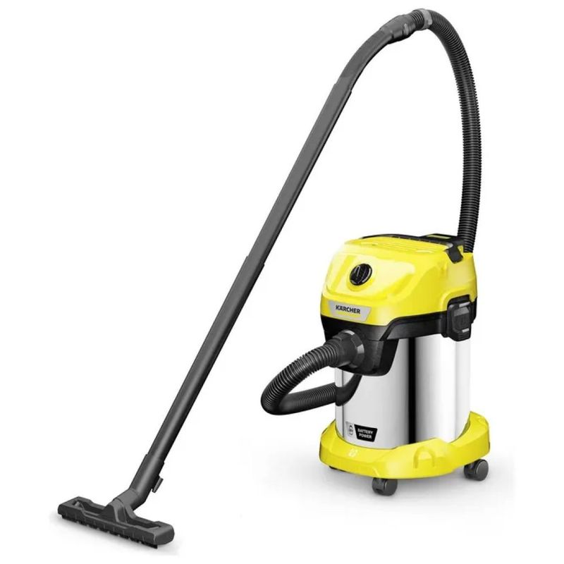 KARCHER Kärcher WD 3-18 Aspirapolvere Solidi e Liquidi 18 V, 17 L, Giallo e Acciaio Inox