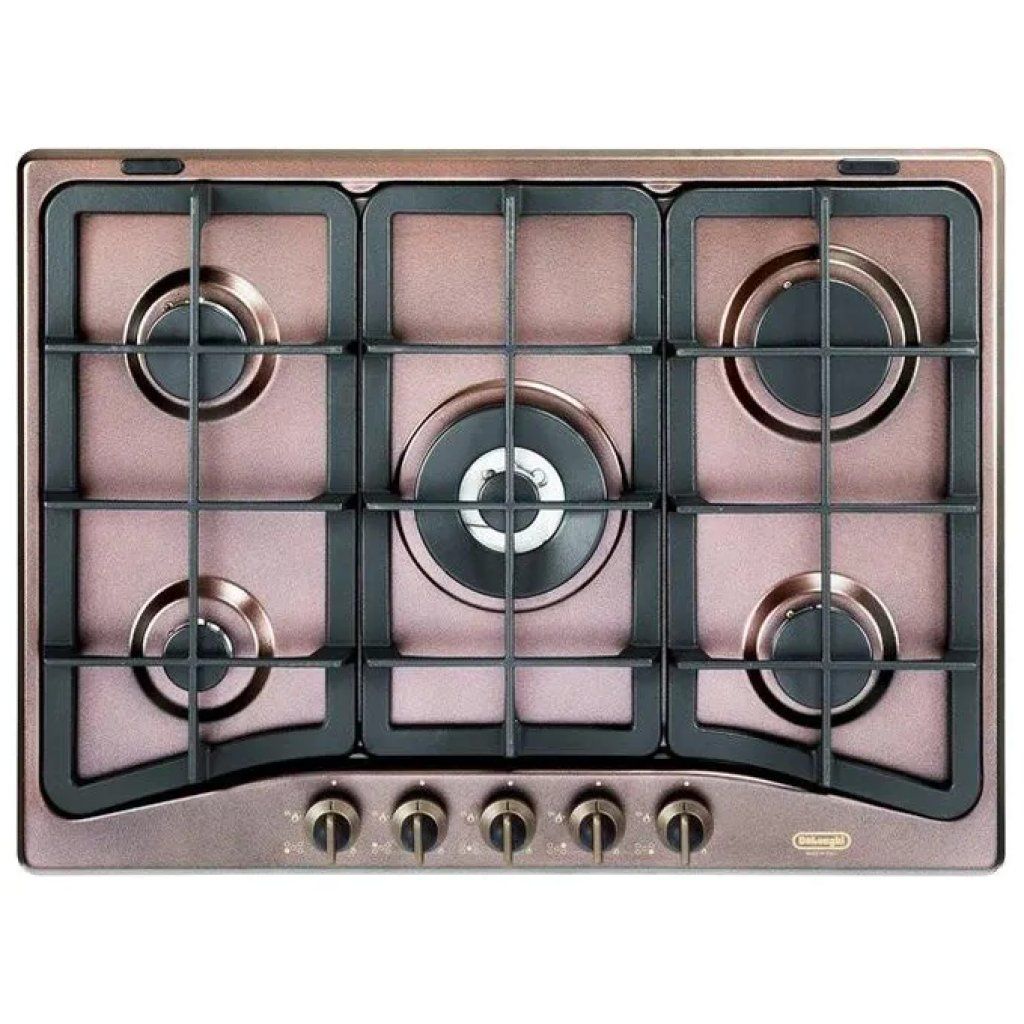DELONGHI De'Longhi ROF 57 PRO Country – Piano cottura a gas 5 fuochi, 70 cm, griglie in ghisa, ramato DELONGHI De'Longhi ROF 57 PRO Country – Piano cottura a gas 5 fuochi, 70 cm, griglie in ghisa, ramato