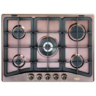 DELONGHI De'Longhi ROF 57 PRO Country – Piano cottura a gas 5 fuochi, 70 cm, griglie in ghisa, ramato