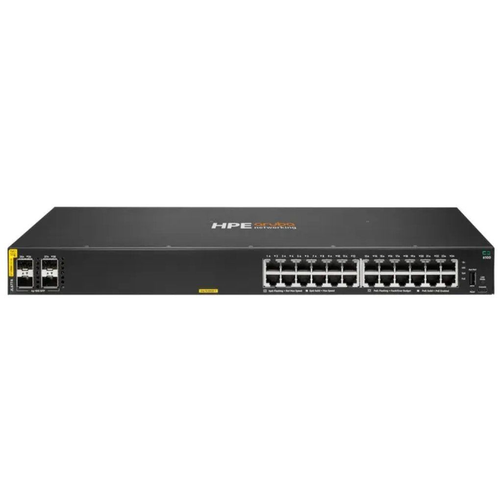 HPE Aruba Networking CX 6100 JL677A Switch PoE+ 24 porte Gigabit, 4 SFP+ 10G, 370 W