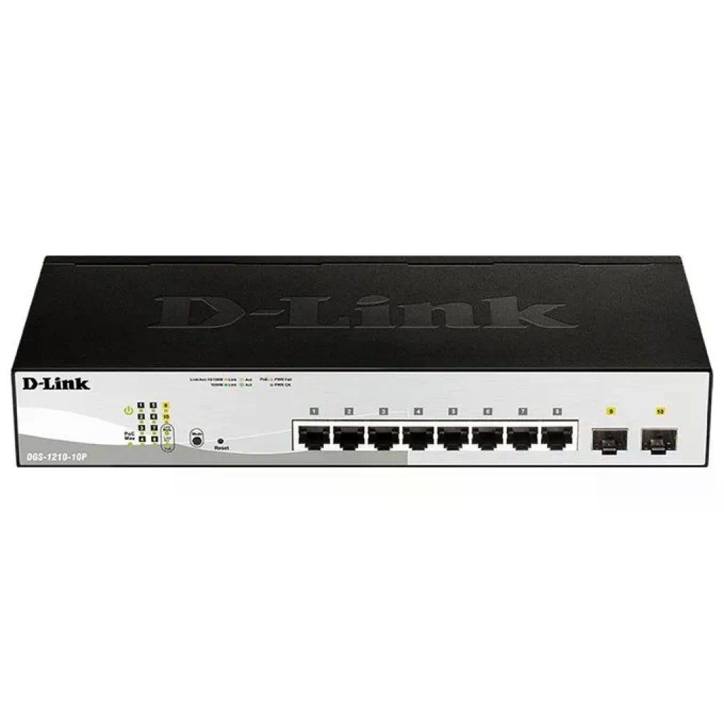 D-Link DGS-1210-10P Switch Gigabit gestito L2 PoE, 8 porte, rack 1U