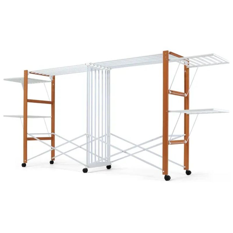 Foppapedretti 9900423606 Allungo Stendino Pieghevole 30m Faggio con Ruote colore Noce