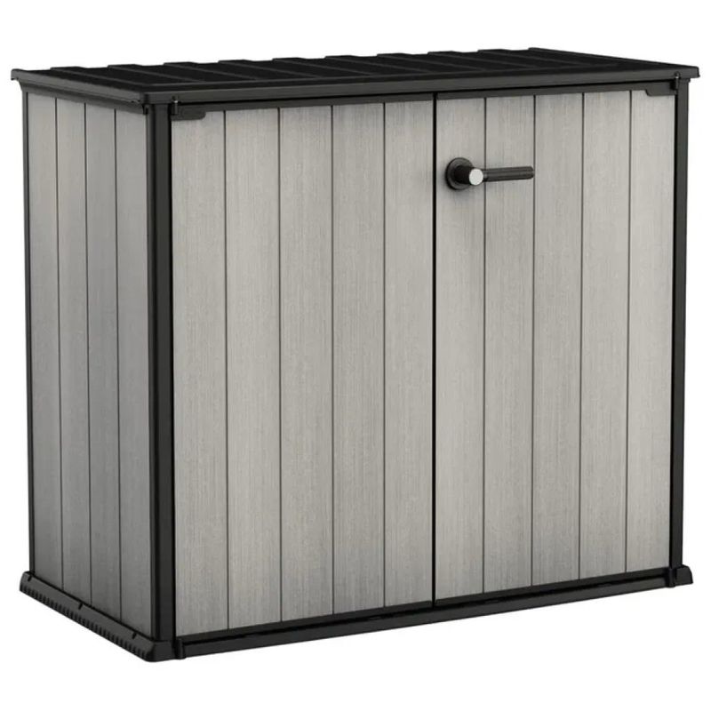 Keter 17204254 Patio Store Box Portattrezzi in Resina Duotech 1000 L Doppia Anta Pavimento Rialzato