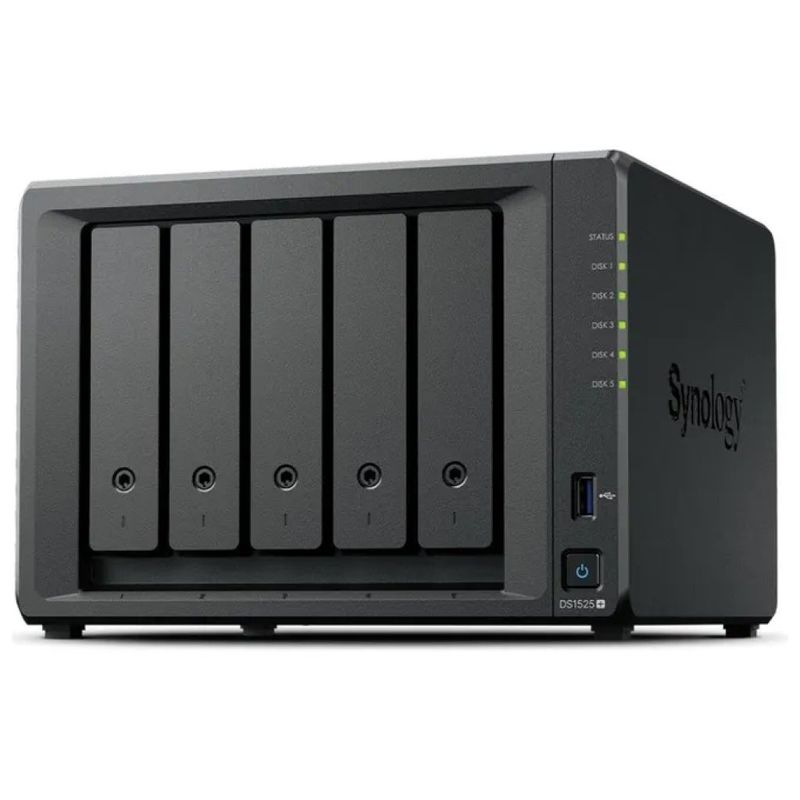 Synology DS1525+ DiskStation NAS Tower 5 alloggiamenti 8 GB DDR4 Ryzen V1500B 2 porte 2.5GbE colore Nero