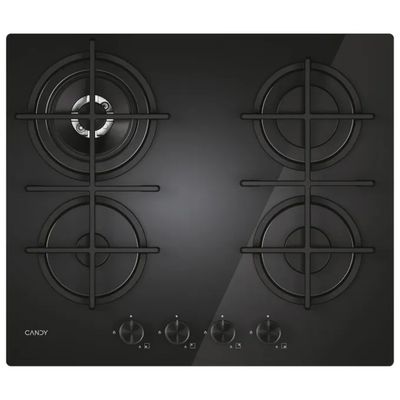 Candy Moderna CVG6BR4WTB Piano Cottura a Gas, 4 Fuochi, Vetro Nero, 60 cm