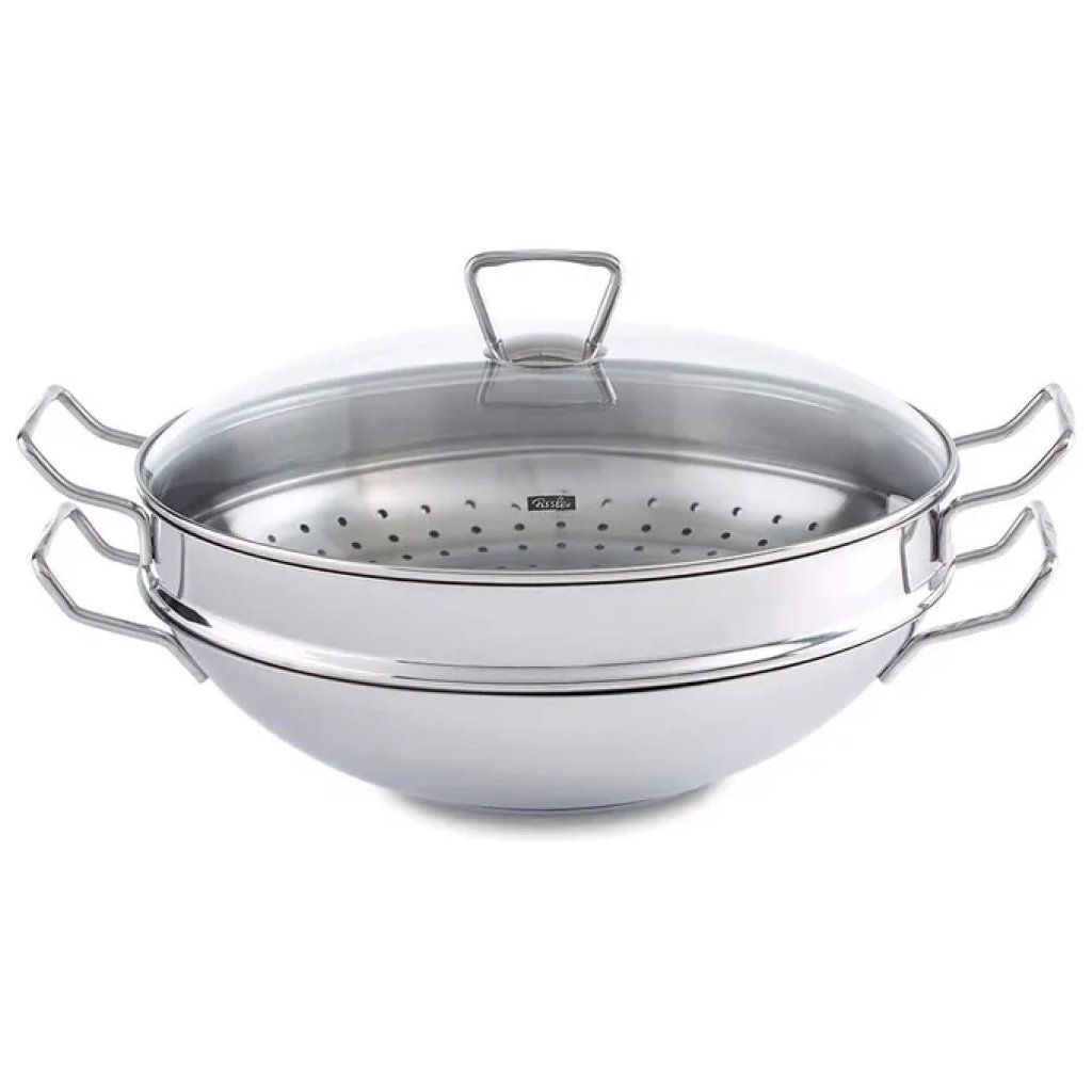 Fissler Nanjing Wok 36 cm con Coperchio e Vaporiera