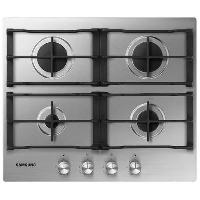 Samsung NA64H3010AS Piano cottura a gas da 60 cm, 4 fuochi, griglie in ghisa, acciaio inox