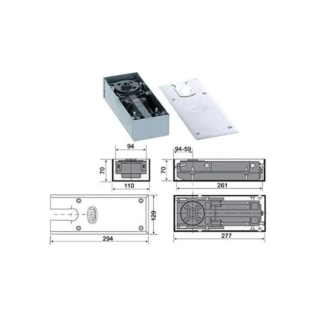 ASSA ABLOY MAB 7700 Chiudiporta a Pavimento EN 2-4, Fermo 105°, Inox