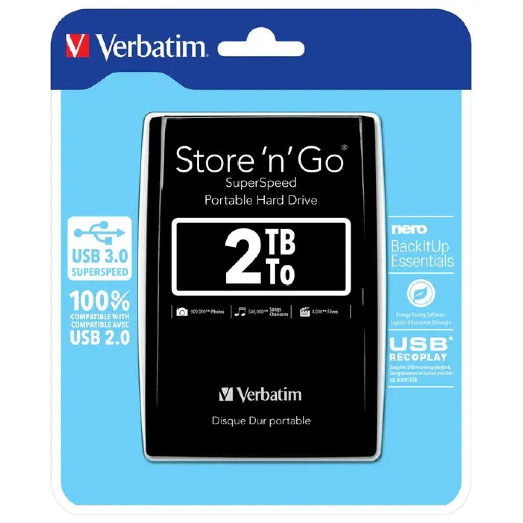 Verbatim Store ’n’ Go Hard Disk Esterno Portatile 2 TB USB 3.0 Nero