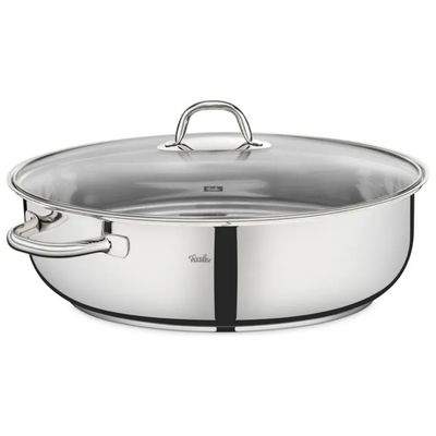Fissler Rostiera Ovale in Acciaio Inox 8,8 L, 38 cm con Coperchio in Vetro