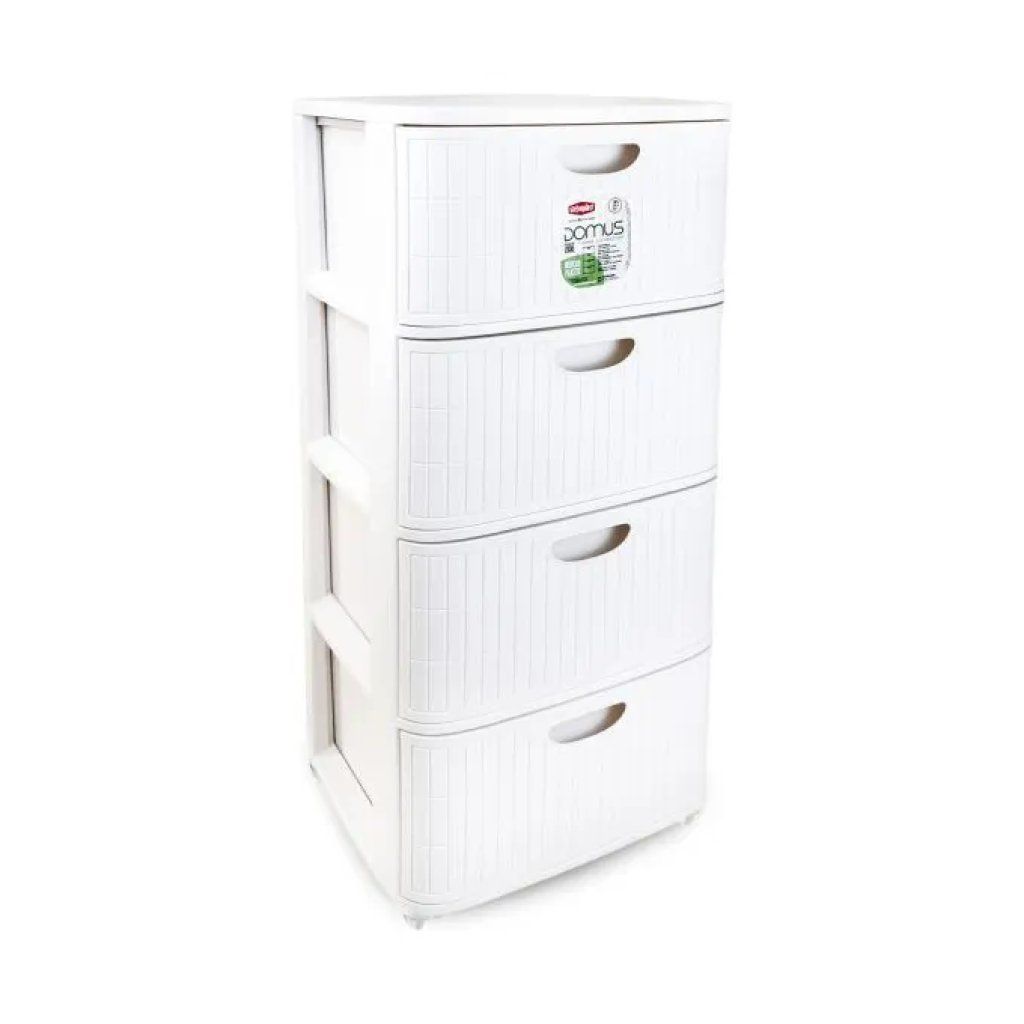 Stefanplast Domus – Cassettiera bianca a 4 cassetti con ruote, 40 × 40 × 80 cm