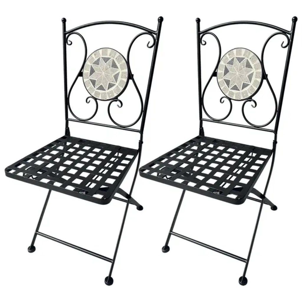 LIF Set di 2 sedie pieghevoli Aurora in metallo con decoro mosaico LIF Set di 2 sedie pieghevoli Aurora in metallo con decoro mosaico