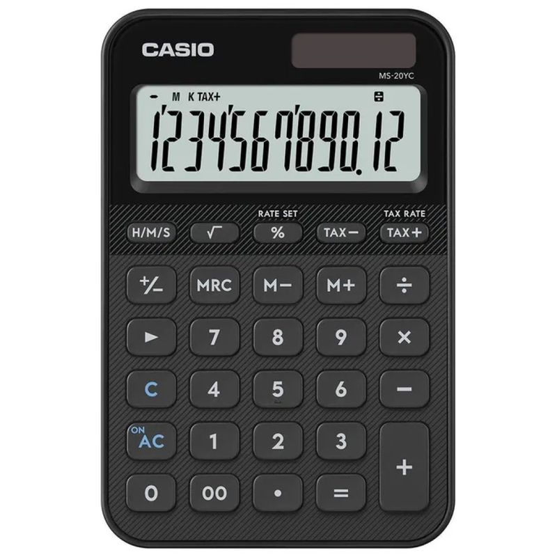 Casio MS-20YC-BK Calcolatrice da Tavolo Nera a 12 Cifre