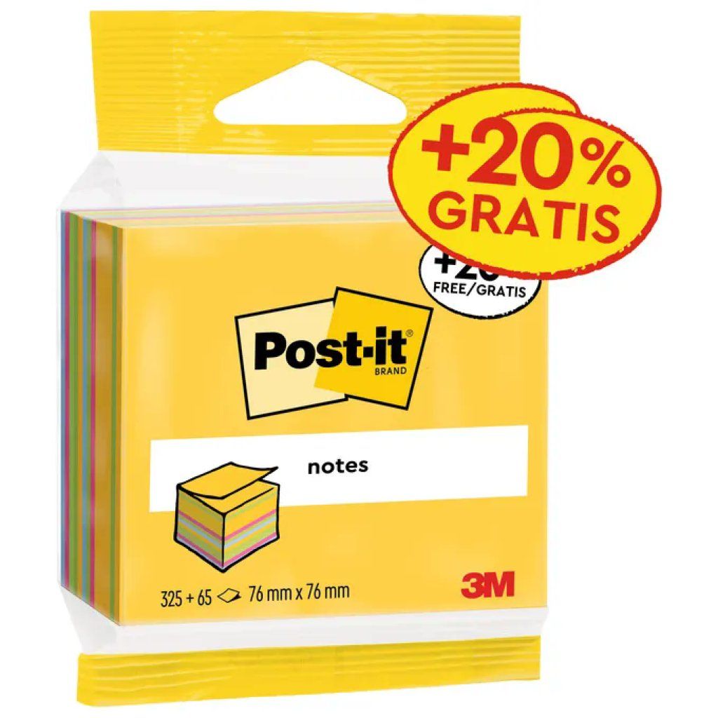 3M Post-it Cubo di Foglietti Adesivi Multicolore, 325 Fogli, 76 × 76 mm