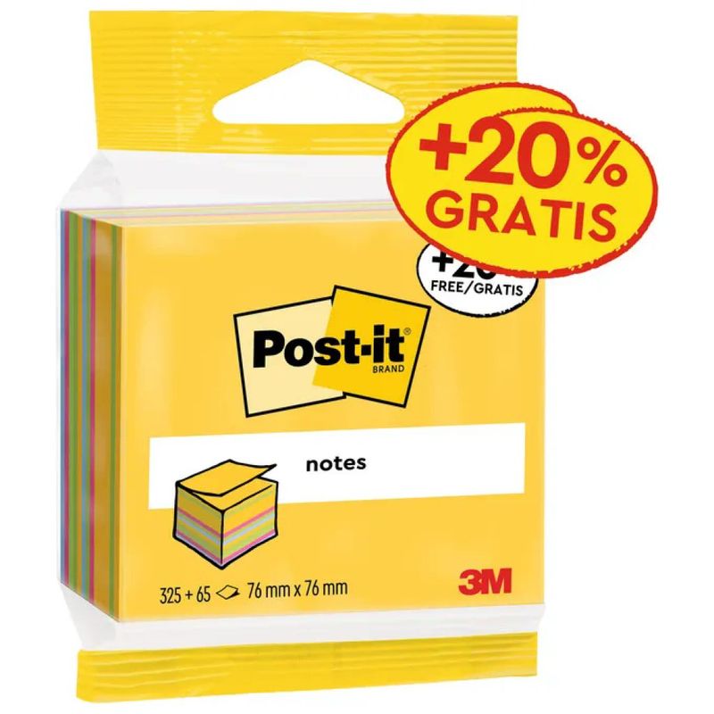 3M Post-it Cubo di Foglietti Adesivi Multicolore, 325 Fogli, 76 × 76 mm