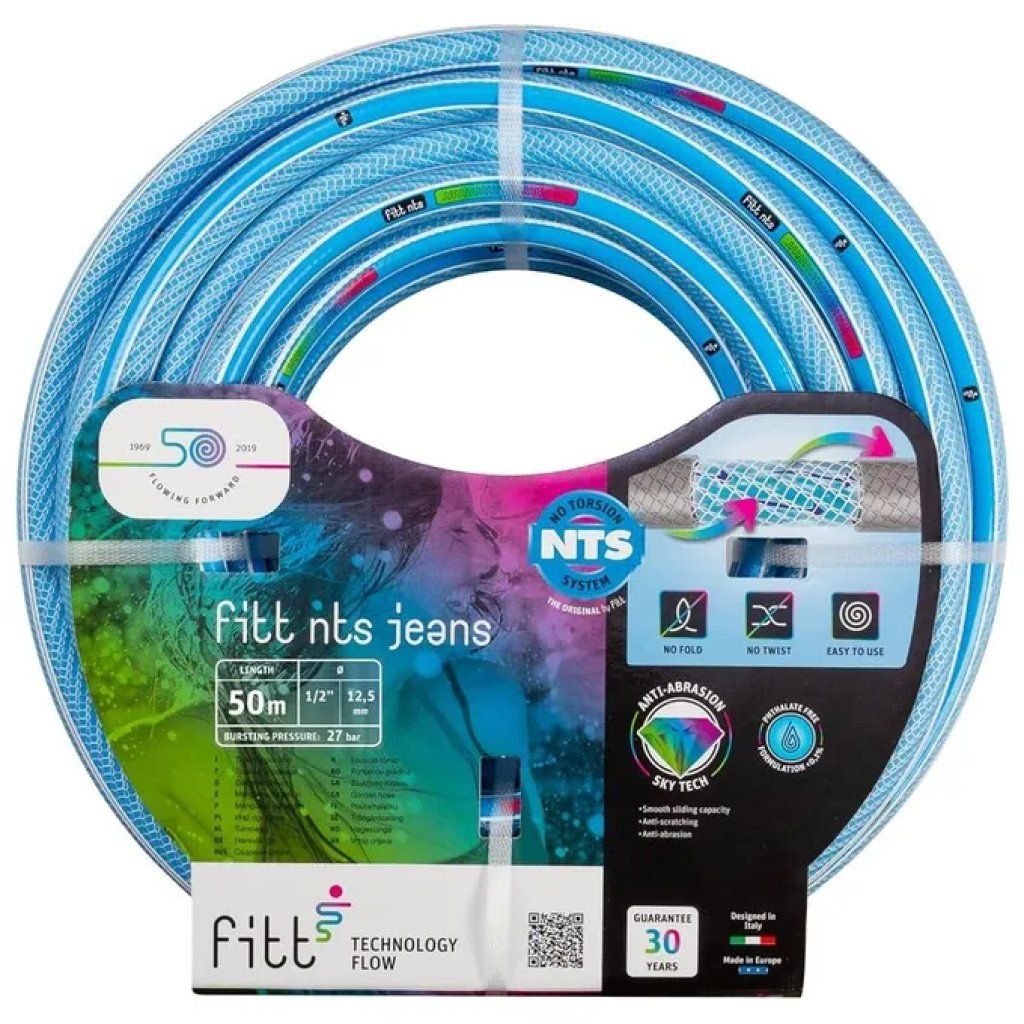 FITT NTS Jeans Tubo per Irrigazione 1/2” – 50 m, Azzurro