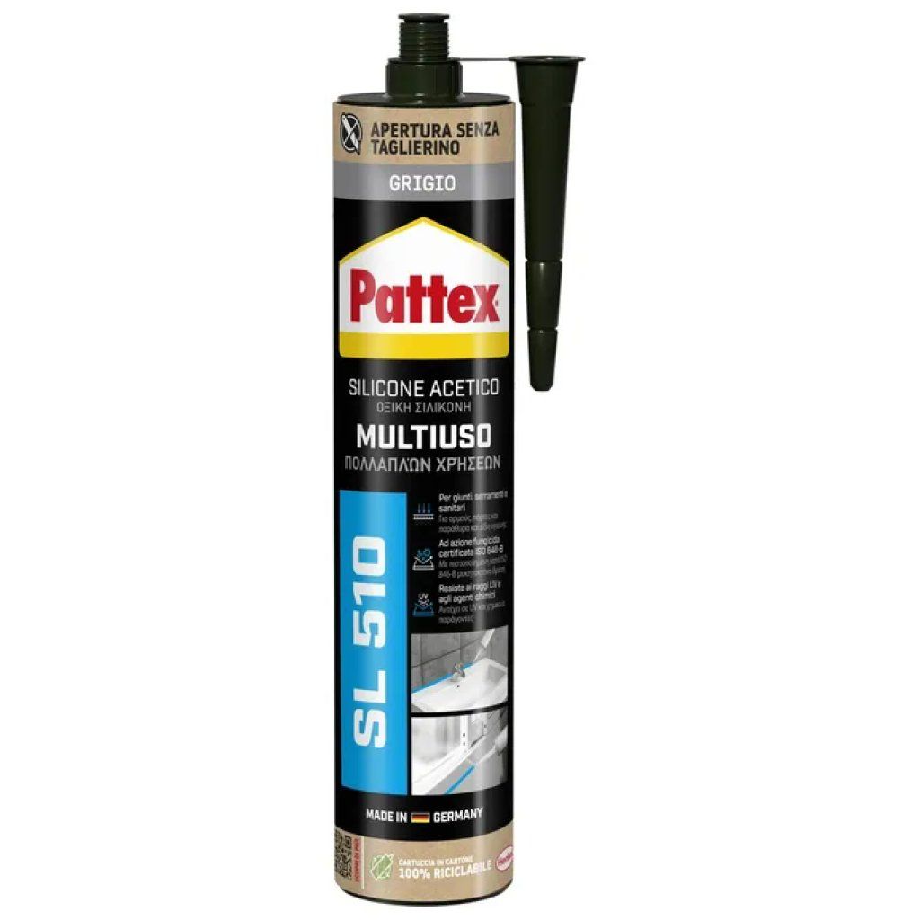 Pattex SL 510 Silicone Acetico Nero Multiuso, Espositore da 12 Cartucce da 280 g Pattex SL 510 Silicone Acetico Nero Multiuso, Espositore da 12 Cartucce da 280 g