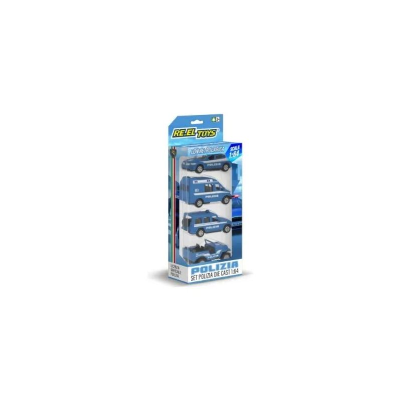 RE.EL TOYS Set di 4 Veicoli della Polizia Die-Cast 1:64