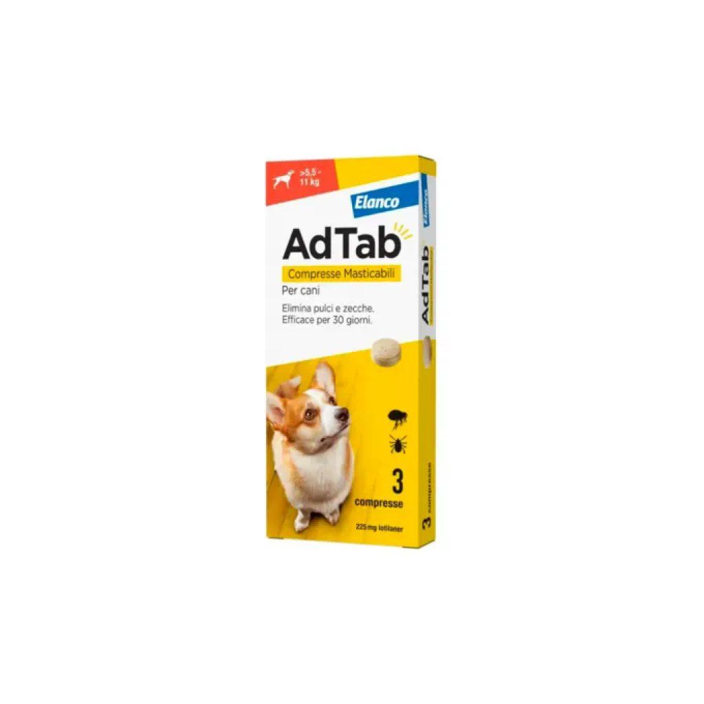 ELANCO AdTab Elanco Antiparassitario Masticabile per Cani 5,5–11 kg, 3 Compresse ELANCO AdTab Elanco Antiparassitario Masticabile per Cani 5,5–11 kg, 3 Compresse