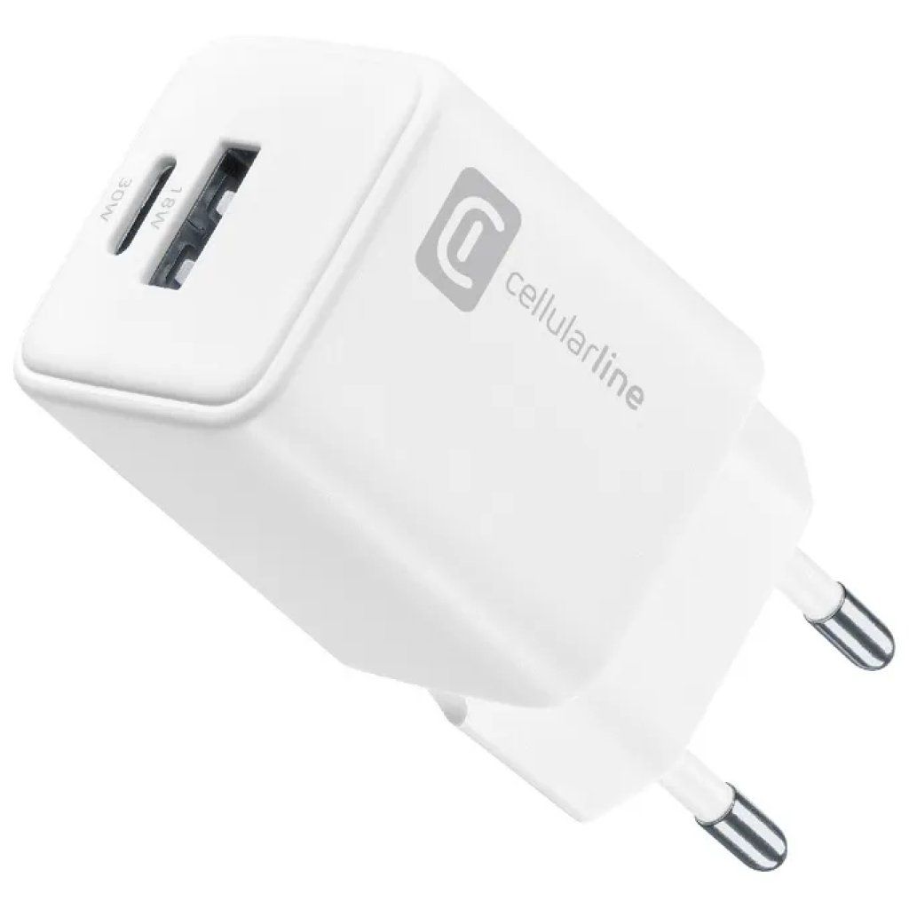 Cellularline Multipower GaN 30W Caricatore USB-C e USB-A Bianco Cellularline Multipower GaN 30W Caricatore USB-C e USB-A Bianco