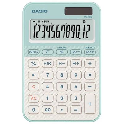 Casio MS-20YC-LG-W-EP Calcolatrice da tavolo verde, 12 cifre