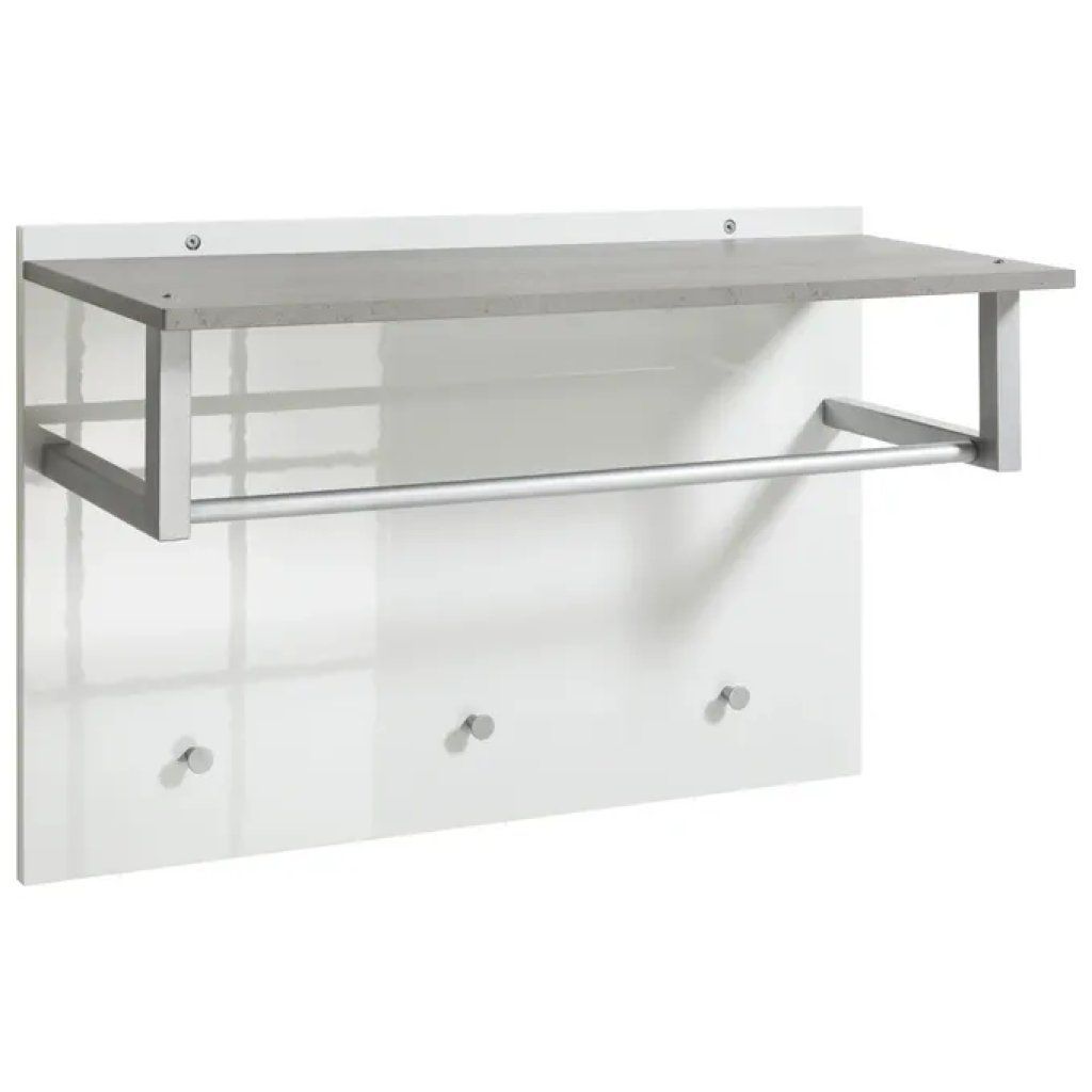 Composad Galaverna Appendiabiti da Parete con Cappelliera, 3 Ganci, Effetto Cemento e Bianco, 60 × 80 cm