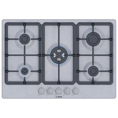 Bosch Serie 4 PGQ7B5K90 Piano cottura a gas 75 cm, 5 fuochi, bruciatore Wok e griglie in ghisa Bosch Serie 4 PGQ7B5K90 Piano cottura a gas 75 cm, 5 fuochi, bruciatore Wok e griglie in ghisa