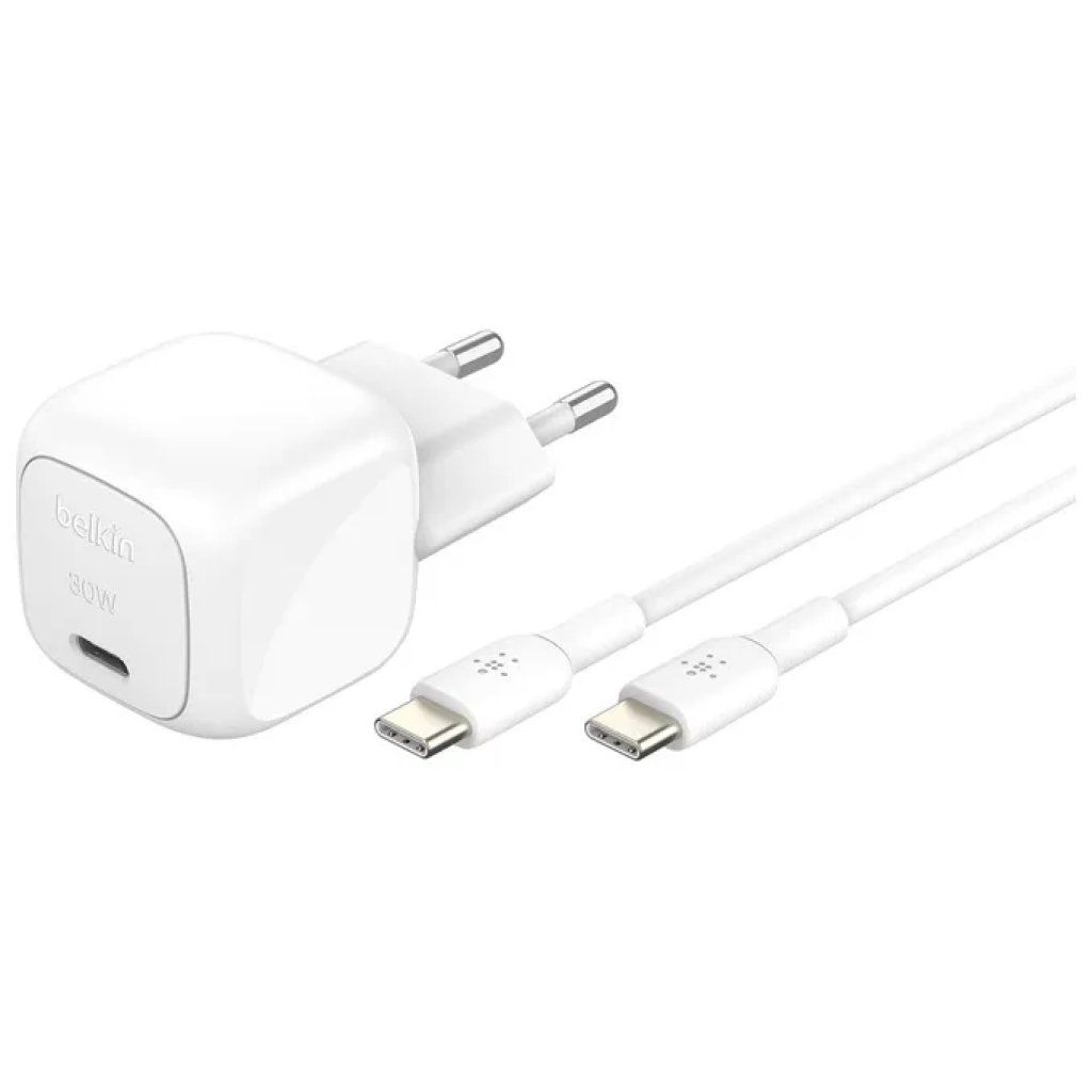 Belkin BoostCharge caricabatterie USB-C 30 W con cavo da 1 m, bianco
