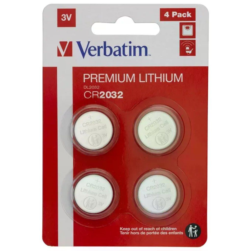 Verbatim Batterie al Litio CR2032 3V, Confezione da 4 Verbatim Batterie al Litio CR2032 3V, Confezione da 4