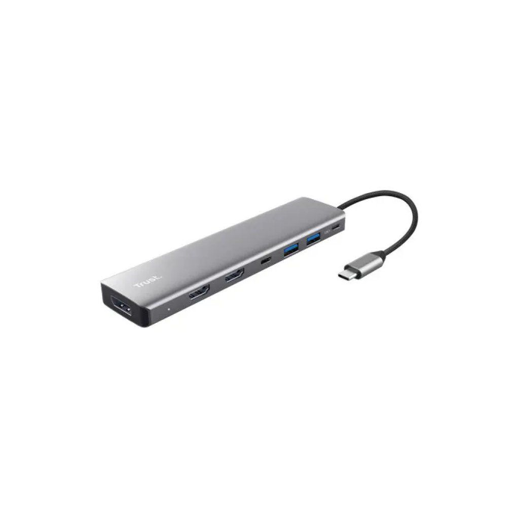 Trust DALYX Hub USB-C 7-in-1 con HDMI e DisplayPort, alluminio argento