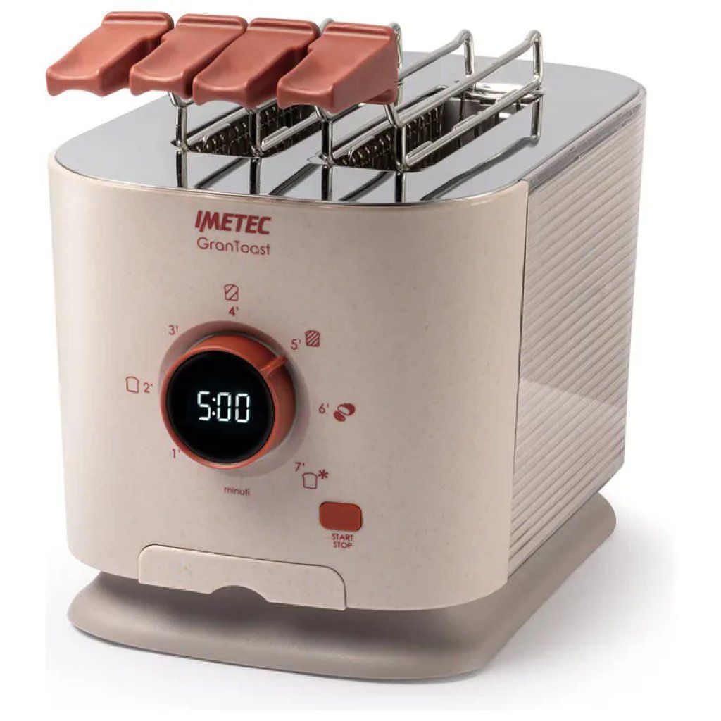 Imetec 7504 GranToast Tostapane 2 Fette XL Pinze Apribili 7 Livelli Doratura 600 W Display LED Timer