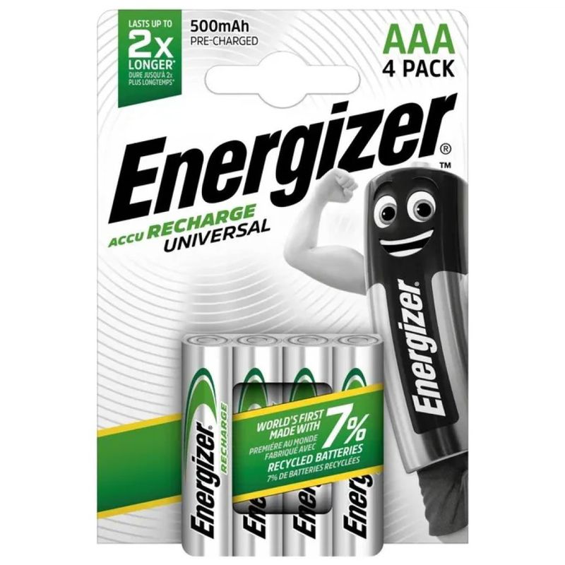 Energizer Recharge Universal batterie AAA ricaricabili Ni-MH 500 mAh – 4 pezzi Energizer Recharge Universal batterie AAA ricaricabili Ni-MH 500 mAh – 4 pezzi