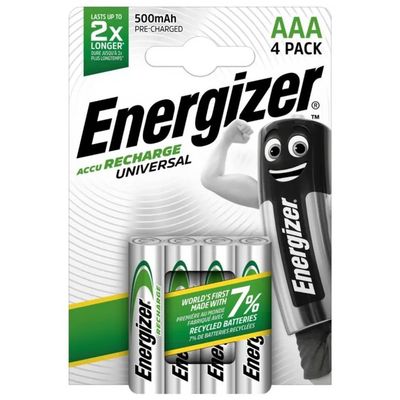 Energizer Recharge Universal – 4 batterie AAA ricaricabili 500 mAh