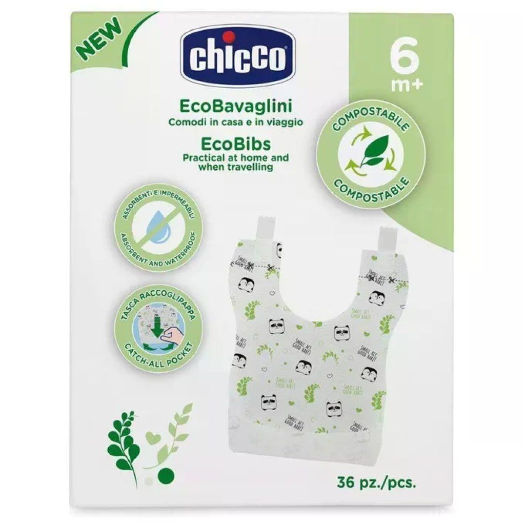 Chicco EcoBavaglini Compostabili Monouso, 36 Pezzi, da 6 Mesi Chicco EcoBavaglini Compostabili Monouso, 36 Pezzi, da 6 Mesi