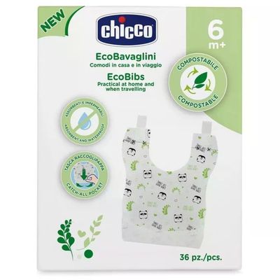 Chicco EcoBavaglini Compostabili Monouso, 36 Pezzi, da 6 Mesi Chicco EcoBavaglini Compostabili Monouso, 36 Pezzi, da 6 Mesi