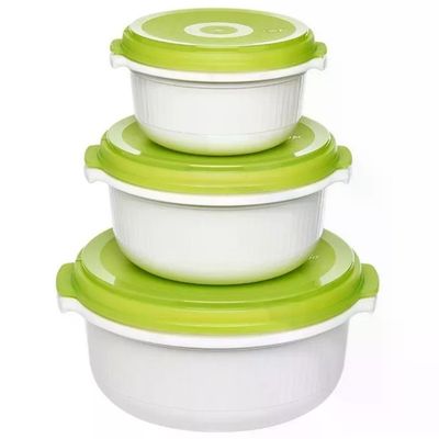 EMSA Micro Family Set di 3 Contenitori Rotondi per Alimenti, Verde e Bianco