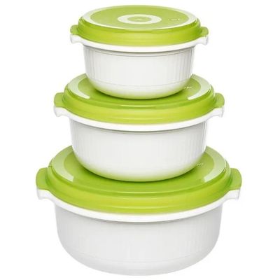 EMSA Micro Family, set 3 contenitori rotondi per alimenti, 500/1000/1500 ml, verde e bianco EMSA Micro Family, set 3 contenitori rotondi per alimenti, 500/1000/1500 ml, verde e bianco