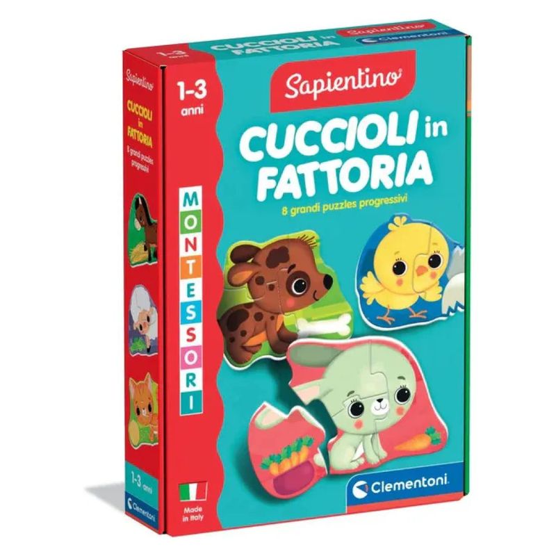Clementoni Sapientino Baby Cuccioli in Fattoria – 8 Puzzle Sagomati, 1-3 Anni