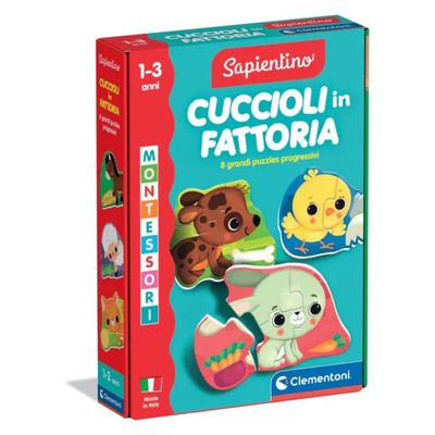 Clementoni Sapientino Baby – Puzzle Cuccioli in Fattoria, 8 puzzle sagomati, 1-3 anni