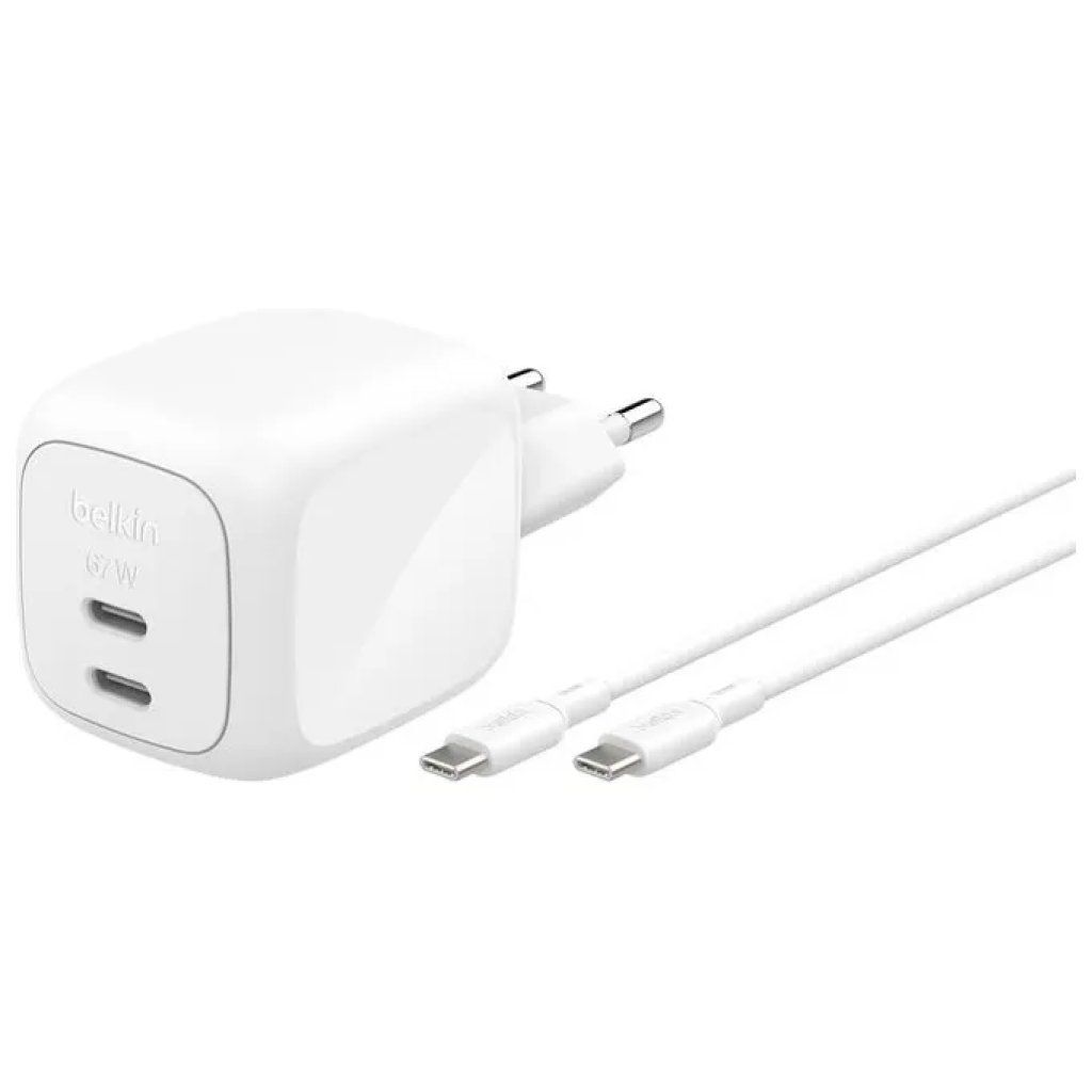 Belkin BoostCharge Pro 67 W – Caricatore GaN USB-C a 2 porte con cavo da 2 m Belkin BoostCharge Pro 67 W – Caricatore GaN USB-C a 2 porte con cavo da 2 m