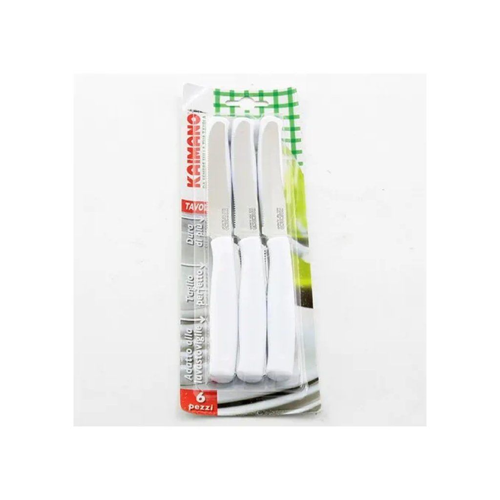 KAIMANO Set da 6 Coltelli da Tavola Seghettati con Manico Bianco