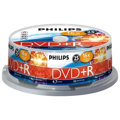 Philips DVD+R 4,7 GB 16x, 120 min, Cakebox da 25 Philips DVD+R 4,7 GB 16x, 120 min, Cakebox da 25