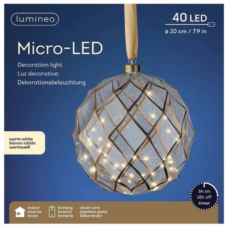 Kaemingk Sfera Decorativa in Vetro Trasparente con Micro LED
