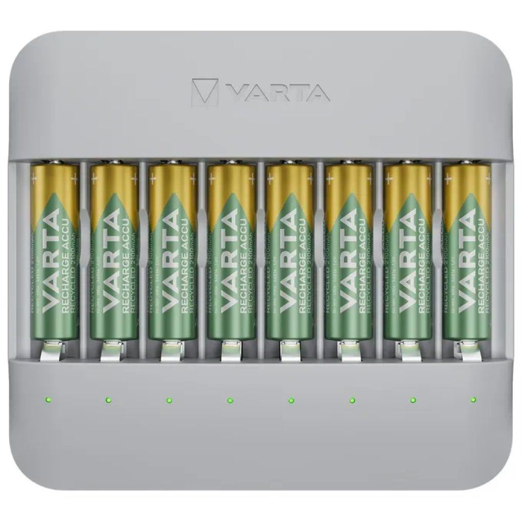 VARTA Eco Charger Multi Recycled USB-C con 8 batterie AA da 2100 mAh