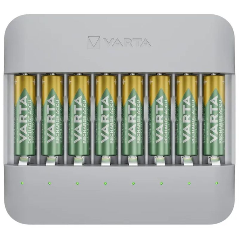 VARTA Eco Charger Multi Recycled USB-C con 8 batterie AA da 2100 mAh